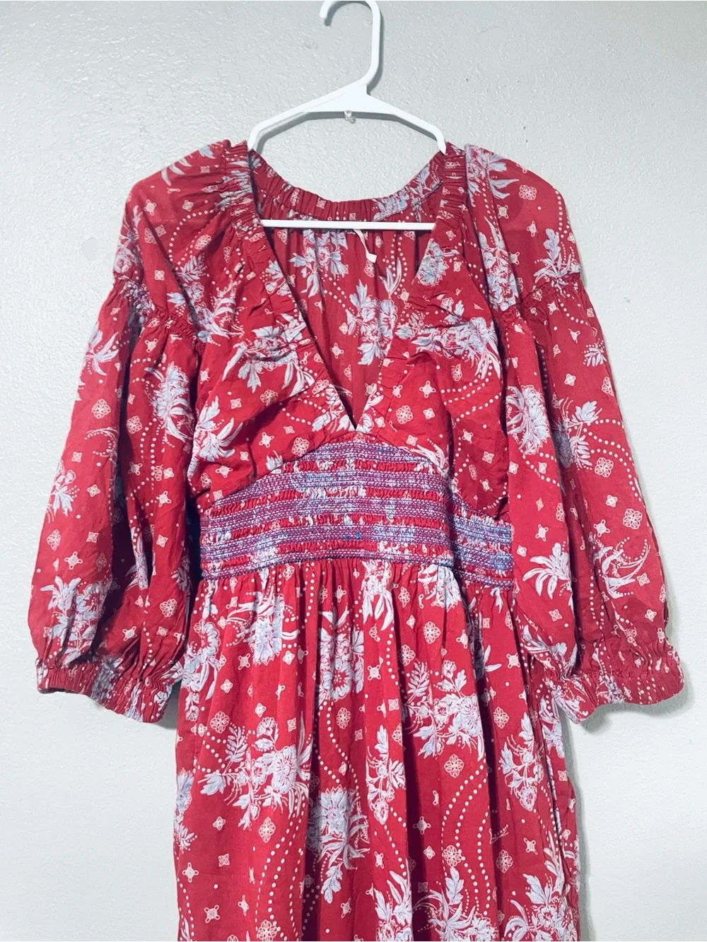 Free People Golden Hour Wine Combo Maxi Dress Red Blue Boho Cottagecore Medium